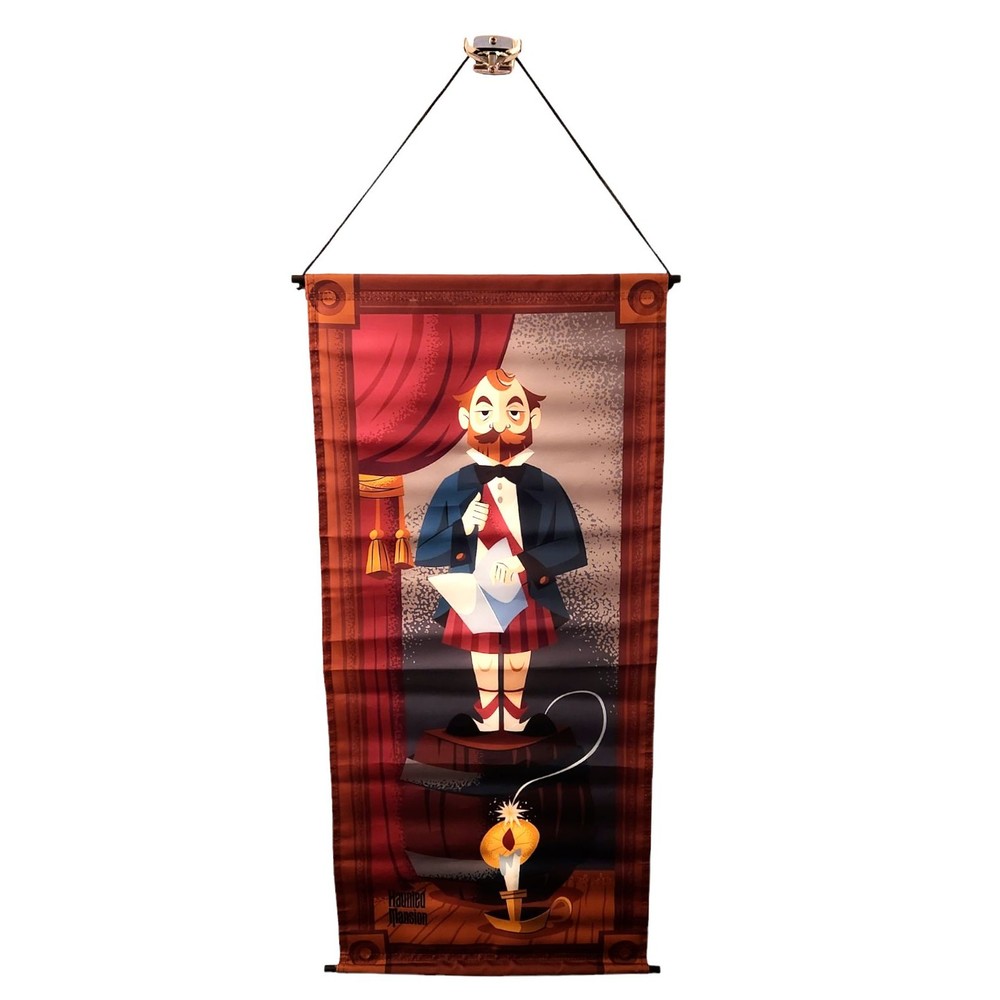 Disney Haunted Mansion Stretching Room Banner Man on Barrel Polyester 15"X34"